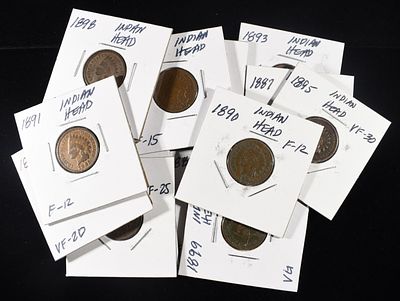 (13) INDIAN CENTS. TOP RATED AUCTION HOUSE ESTIMATE $60 - $80.