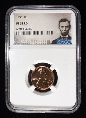 1956 WHEAT CENT NGC PF68RD. LEADERS IN ON-LINE AUCTIONS ESTIMATE $90 - $130.