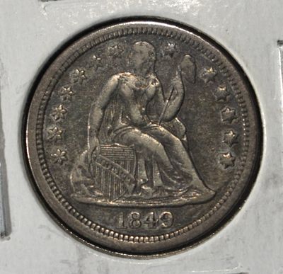 1849 LIBERTY SEATED DIME CH AU. WEEKLY COIN & CURRENCY AUCTIONS ESTIMATE $350 - $400.