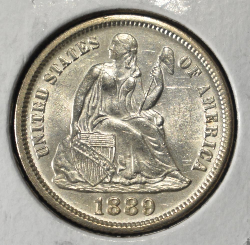 1889 LIBERTY SEATED DIME CH BU. BID WITH SILVER CITY AUCTIONS ESTIMATE $350 - $400.