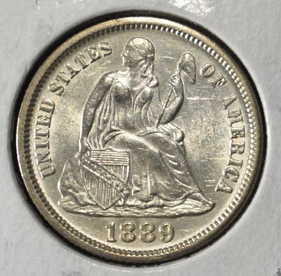 1889 LIBERTY SEATED DIME CH BU. BID WITH SILVER CITY AUCTIONS ESTIMATE $350 - $400.