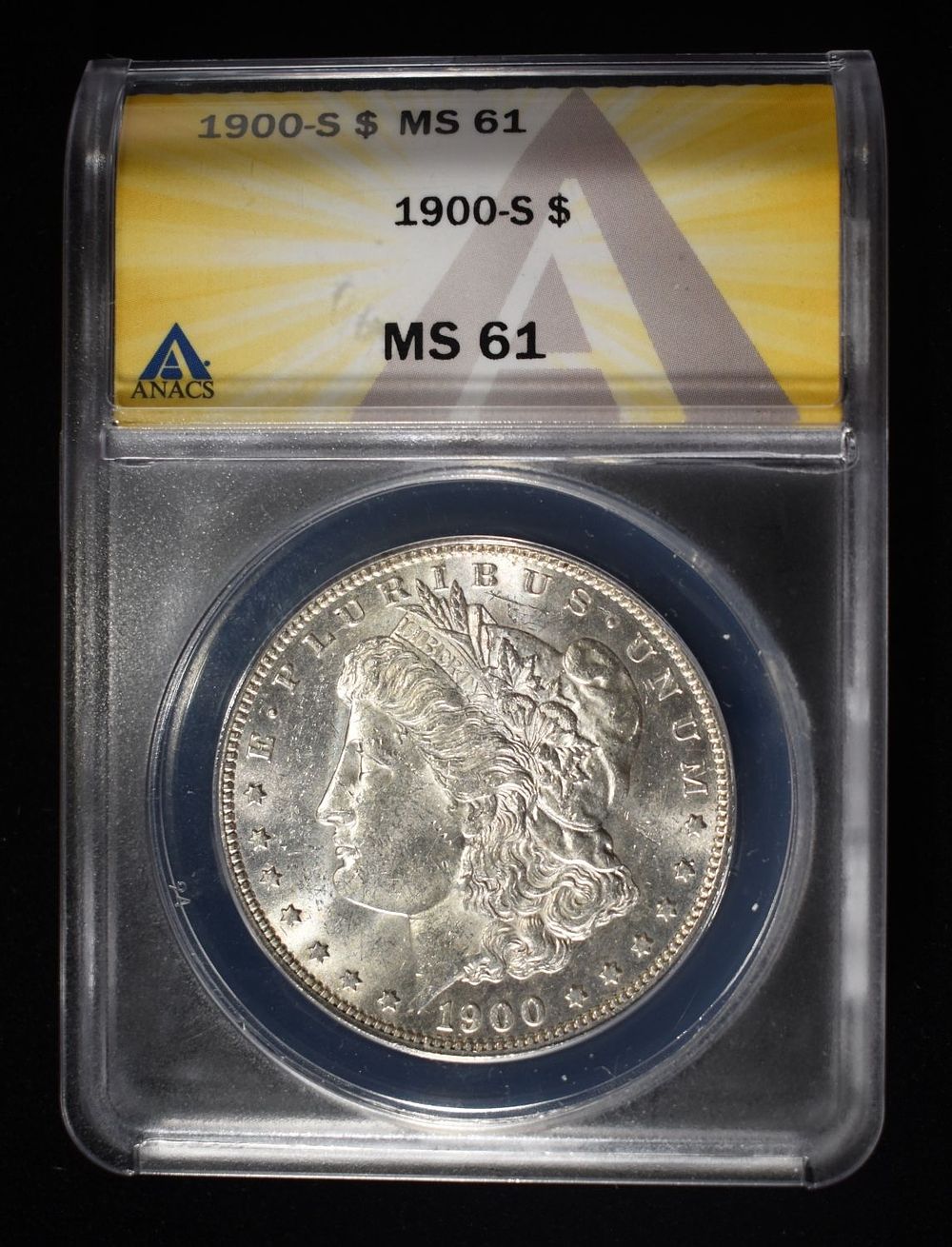 1900-S MORGAN DOLLAR ANACS MS61. LEADERS IN ON-LINE AUCTIONS ESTIMATE $400 - $450.