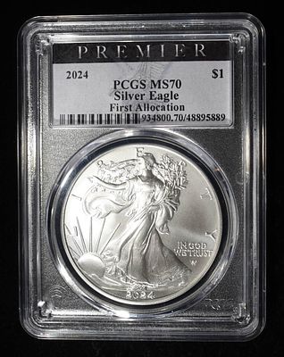 2024 AMERICAN SILVER EAGLE PCGS MS70. FIRST ALLOCATION ESTIMATE $150 - $200.