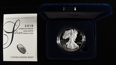2018-W AMERICAN SILVER EAGLE PROOF. BID WITH SILVER CITY AUCTIONS ESTIMATE $120 - $170.