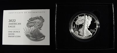2022 AMERICAN SILVER EAGLE PROOF. WEEKLY COIN & CURRENCY AUCTIONS ESTIMATE $120 - $170.