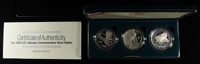1994 (3) $1 COMMEM U.S. VETERANS SILVER DOLLARS. CHECK OUT OUR UPCOMING AUCTIONS ESTIMATE $100 - 
