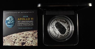 2019 $1 COMMEM APOLLO 11 50TH ANNIVERSARY. COMMEMORATIVE SILVER COINS ESTIMATE $120 - $190.