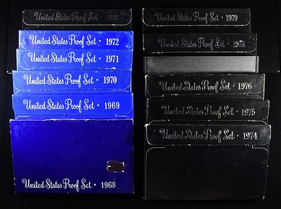 1968-79 US PROOF SETS. BID WITH SILVER CITY AUCTIONS ESTIMATE $160 - $220.