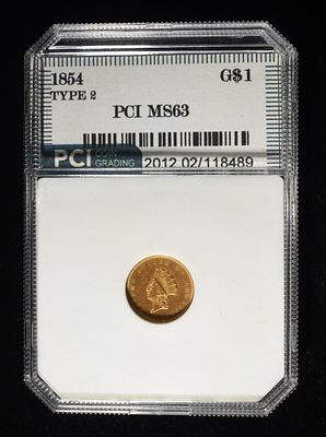 1854 TYPE 2 $1 GOLD PCI CH BU. BID WITH SILVER CITY AUCTIONS ESTIMATE $2200 - $2700.