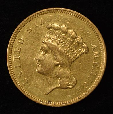 1854-O $3 PRINCESS GOLD AU. LEADERS IN ON-LINE AUCTIONS ESTIMATE $4750 - $5250.