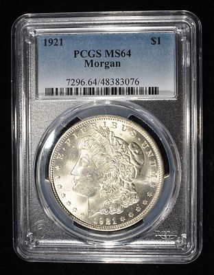 1921 MORGAN DOLLAR PCGS MS64. TOP RATED AUCTION HOUSE ESTIMATE $120 - $170.