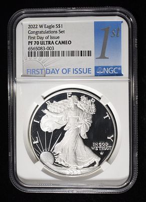 2022-W AMERICAN SILVER EAGLE NGC PF70 UCAM. CHECK OUT OUR UPCOMING AUCTIONS ESTIMATE $200 - $250.