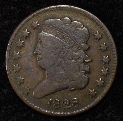 1828 HALF CENT FINE. CHECK OUT OUR UPCOMING AUCTIONS ESTIMATE $100 - $130.