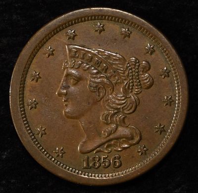 1856 HALF CENT AU SCRATCHES. BID WITH SILVER CITY AUCTIONS ESTIMATE $100 - $130.