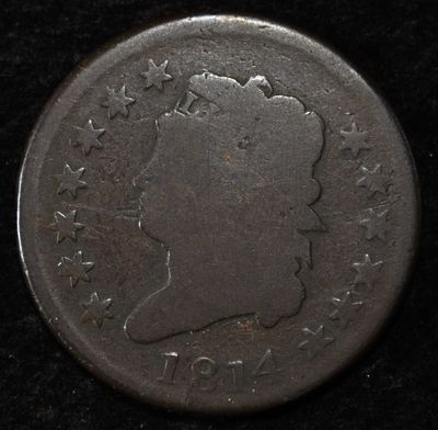 1814 LARGE CENT GOOD. LEADERS IN ON-LINE AUCTIONS ESTIMATE $130 - $150.