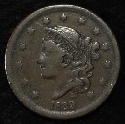 1839 LARGE CENT VF. TOP RATED AUCTION HOUSE ESTIMATE $100 - $130.