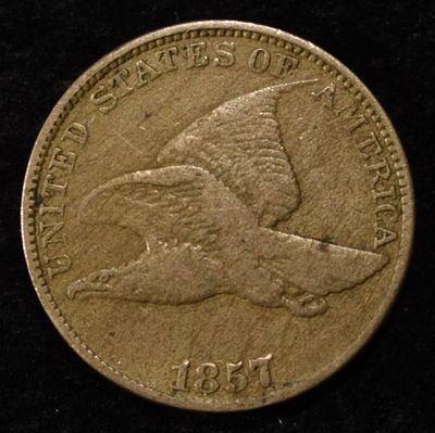 1857 FLYING EAGLE CENT VF. CHECK OUT OUR UPCOMING AUCTIONS ESTIMATE $80 - $100.