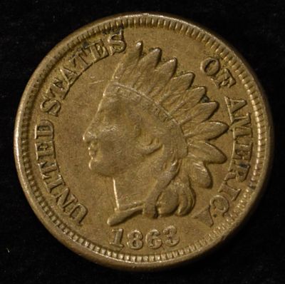 1863 INDIAN CENT XF. TOP RATED AUCTION HOUSE ESTIMATE $60 - $80.
