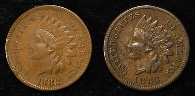 1882 XF, 1883 AU INDIAN CENTS. WEEKLY COIN & CURRENCY AUCTIONS ESTIMATE $60 - $80.
