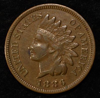 1886 T-2 INDIAN CENT VF/XF. BID WITH SILVER CITY AUCTIONS ESTIMATE $130 - $150.