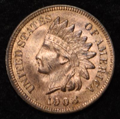 1908 INDIAN CENT CH BU RB. TOP RATED AUCTION HOUSE ESTIMATE $100 - $130.