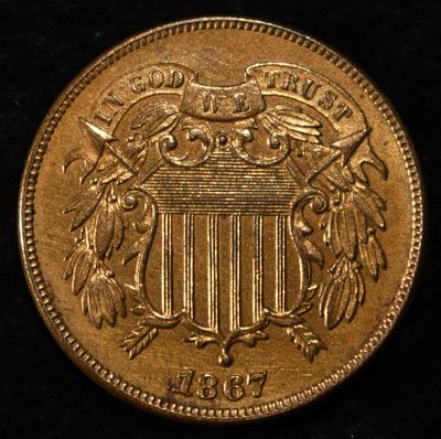 1867 2 CENT BU RED/BROWN. BID WITH SILVER CITY AUCTIONS ESTIMATE $180 - $220.