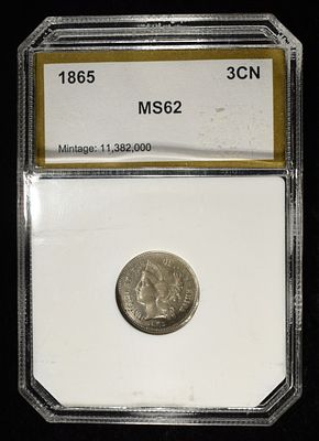 1865 3 CENT NICKEL PCI CH BU. CHECK OUT OUR UPCOMING AUCTIONS ESTIMATE $160 - $200.