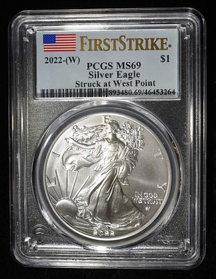 2022(W) AMERICAN SILVER EAGLE PCGS MS69. TOP RATED AUCTION HOUSE ESTIMATE $110 - $160.