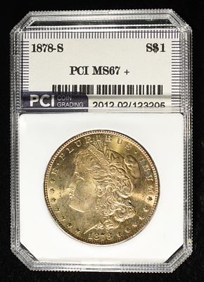 1878-S MORGAN DOLLAR PCI SUPERB GEM BU. BID WITH SILVER CITY AUCTIONS ESTIMATE $600 - $700.