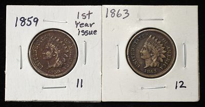 1859 & 1863 INDIAN CENTS. LEADERS IN ON-LINE AUCTIONS ESTIMATE $150 - $200.
