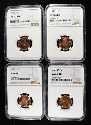 1937-D & (3) 1995 LINCOLN CENT NGC MS66-67 RD. WEEKLY COIN & CURRENCY AUCTIONS ESTIMATE $110 - $160.