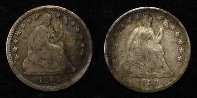 1858 & 1857 SEATED LIBERTY HALF DIMES. WEEKLY COIN & CURRENCY AUCTIONS ESTIMATE $75 - $100.