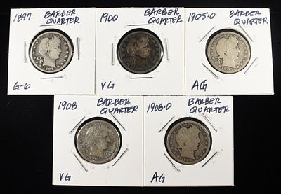 (5) BARBER QUARTERS. TOP RATED AUCTION HOUSE ESTIMATE $100 - $150.