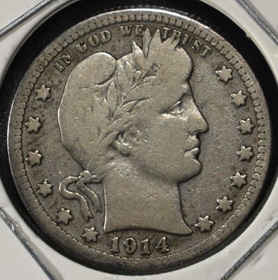 1914-S BARBER QUARTER. CHECK OUT OUR UPCOMING AUCTIONS ESTIMATE $550 - $650.