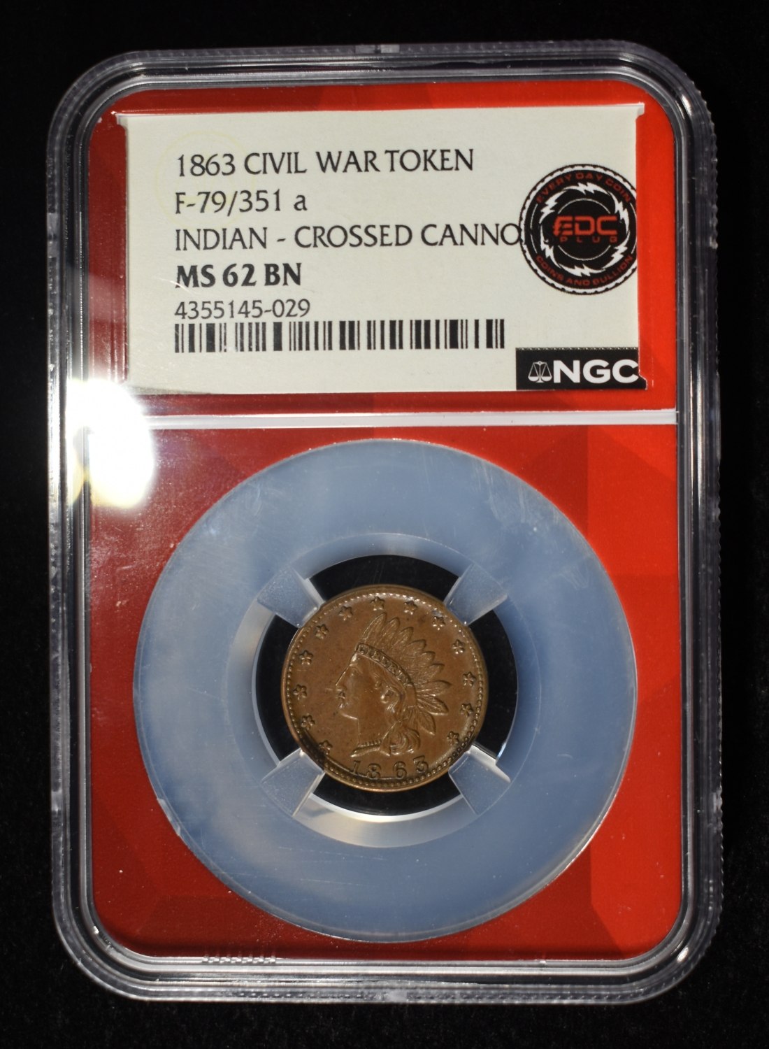 1863 CIVIL WAR TOKEN NGC MS62 BN