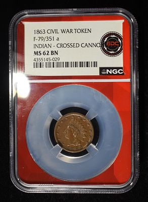 1863 CIVIL WAR TOKEN NGC MS62 BN. LEADERS IN ON-LINE AUCTIONS ESTIMATE $150 - $200.