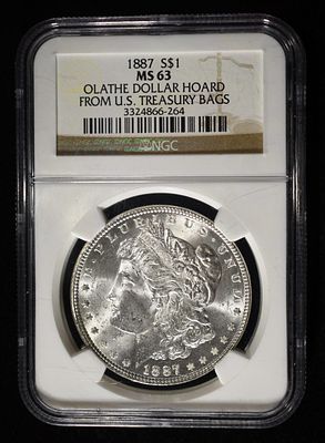 1887 MORGAN DOLLAR NGC MS-63 OLATHE HOARD. WEEKLY COIN & CURRENCY AUCTIONS ESTIMATE $130 - $150.
