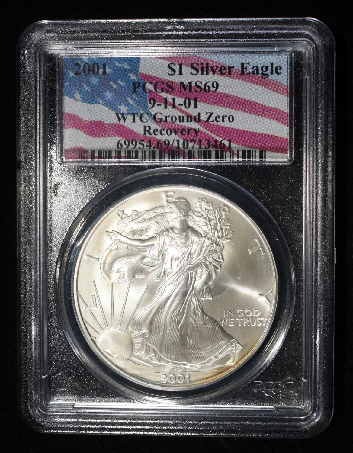 2001 SILVER EAGLE PCGS MS-69 GROUND ZERO RECOVERY
