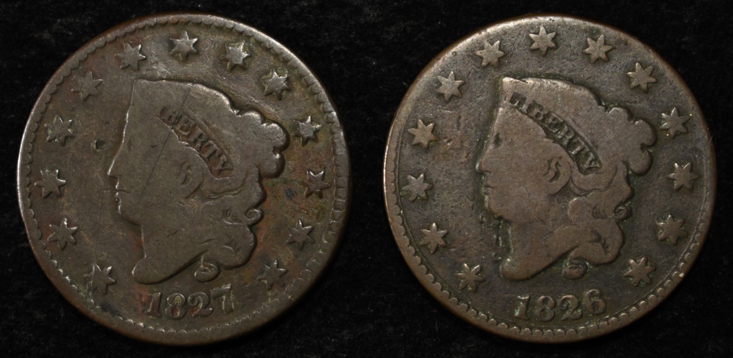 1826 & 1827 CORONET HEAD LARGE CENTS