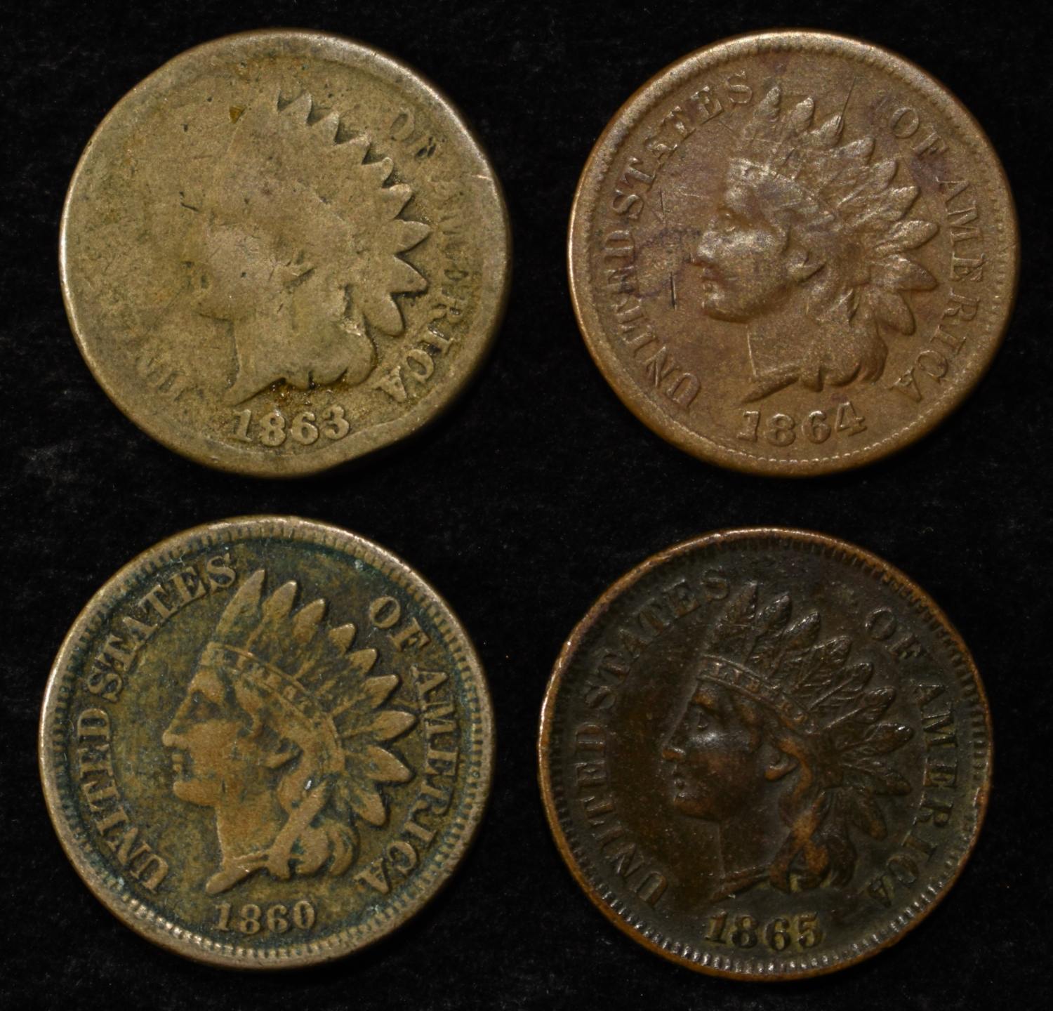 1860, 1863, 1864 & 1865 INDIAN HEAD CENTS