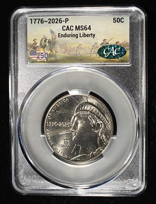 1776-2026-P ENDURING LIBERTY HALF DOLLAR CAC MS-64. WEEKLY COIN & CURRENCY AUCTIONS ESTIMATE $80 