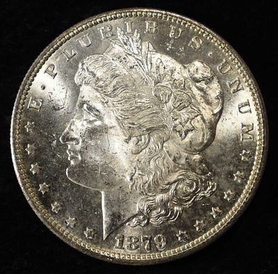 1879-S MORGAN DOLLAR CH BU. BID WITH SILVER CITY AUCTIONS ESTIMATE $100 - $130.