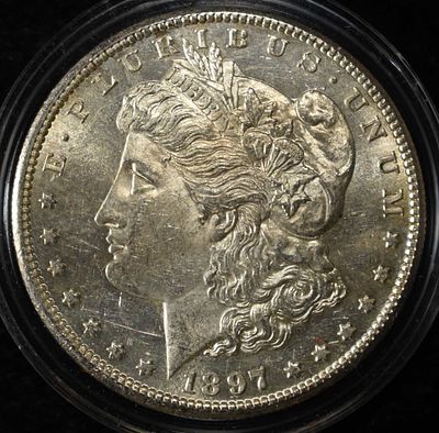 1897-S MORGAN DOLLAR CH BU. LEADERS IN ON-LINE AUCTIONS ESTIMATE $150 - $200.