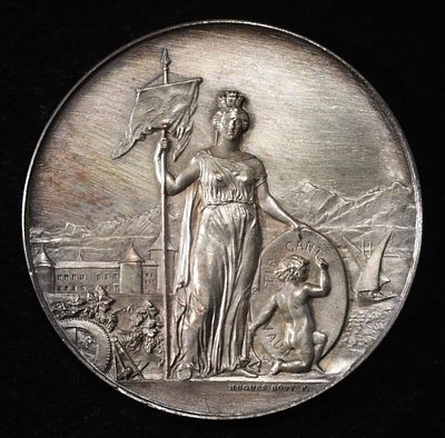 1891 SWISS SHOOTING MEDAL SILVER VAUD MORGES. LEADERS IN ON-LINE AUCTIONS ESTIMATE $500 - $600.