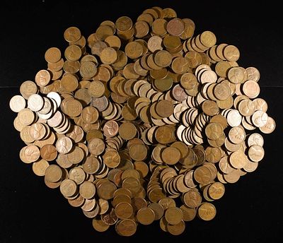 (500) WHEAT CENTS: MIXED DATES. WEEKLY COIN & CURRENCY AUCTIONS ESTIMATE $80 - $100.