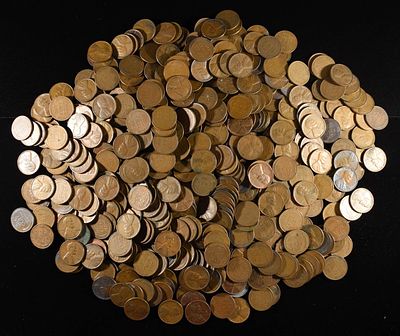 (500) 40'S & 50'S WHEAT CENTS. WEEKLY COIN & CURRENCY AUCTIONS ESTIMATE $90 - $110.