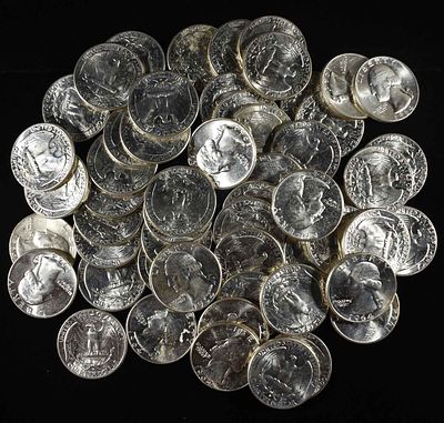 (55) 1964-D WASHINGTON QUARTERS BU. BID WITH SILVER CITY AUCTIONS ESTIMATE $900 - $1100.