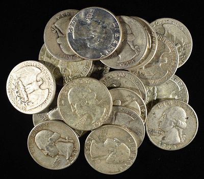 (20) 90% SILVER WASHINGTON QUARTERS. TOP RATED AUCTION HOUSE ESTIMATE $340 - $390.