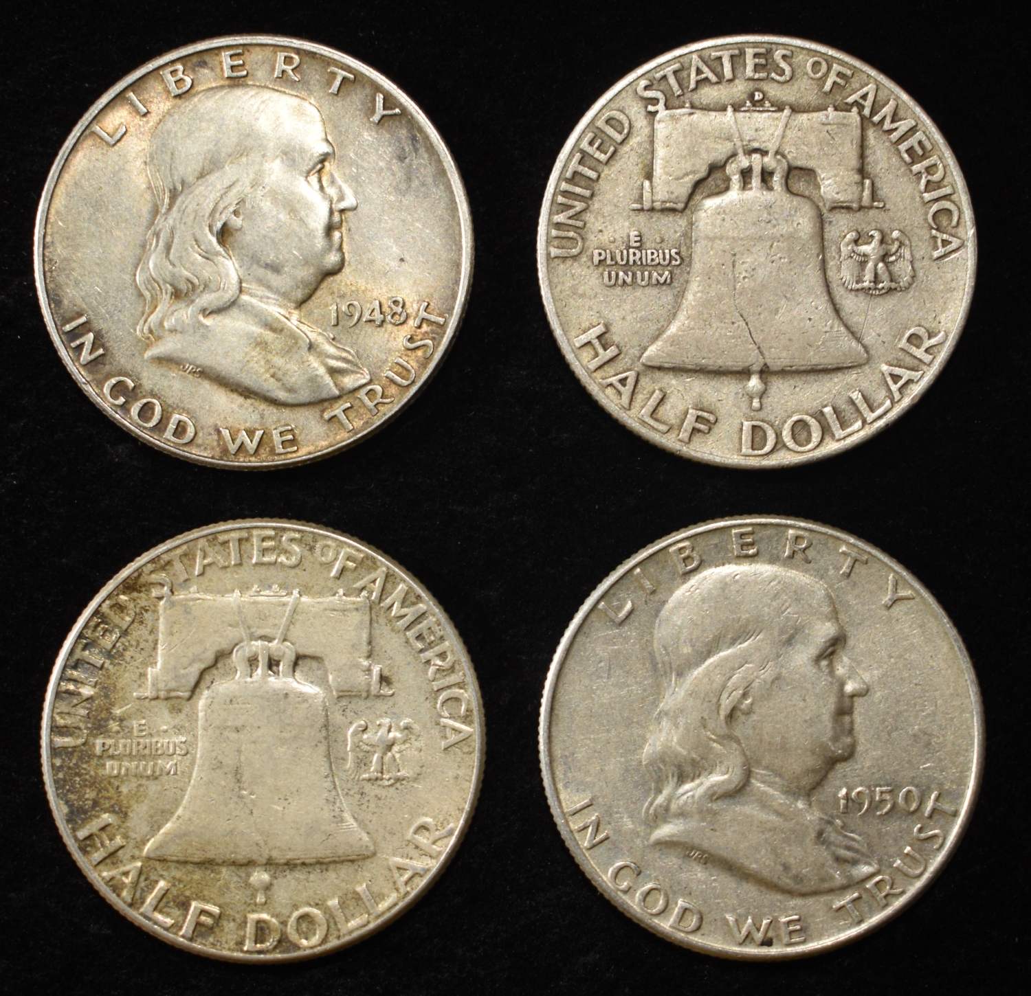 (10) 90% SILVER FRANKLIN HALF DOLLARS