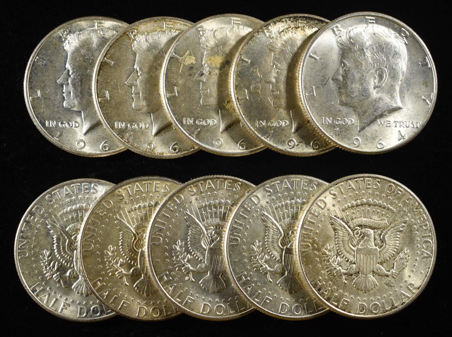 (10) 90% SILVER KENNEDY HALF DOLLARS
